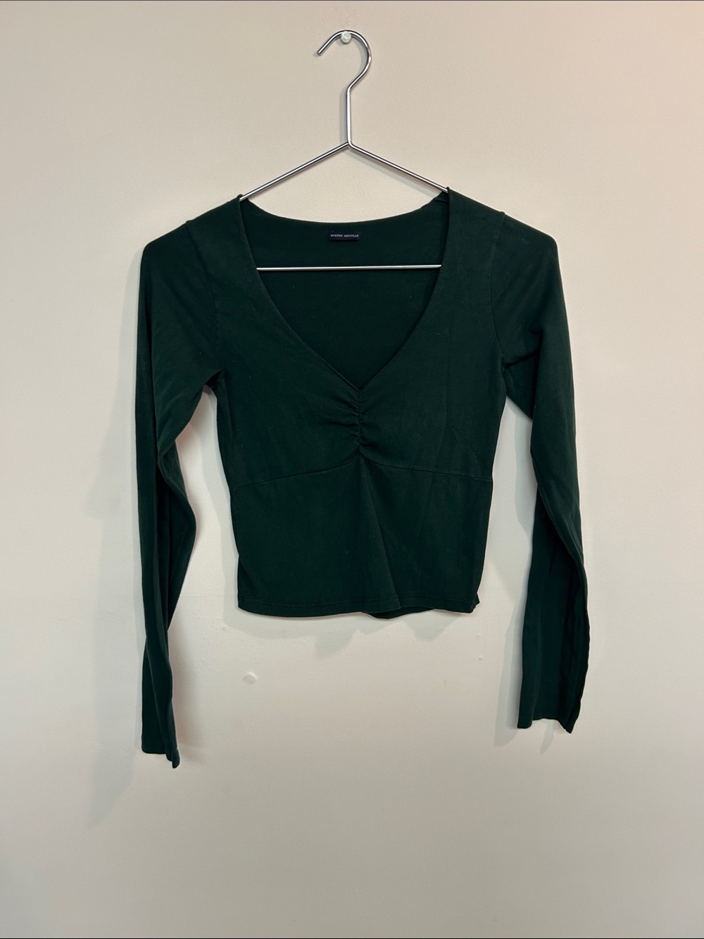Brandy Melville Dark Green Long Sleeve V-Neck Top